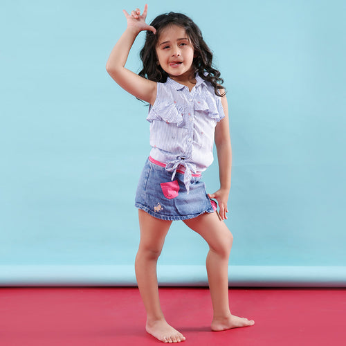 Stripey Notes, Cold Shoulder Matching Shirt Dresses For Mom And Daughter