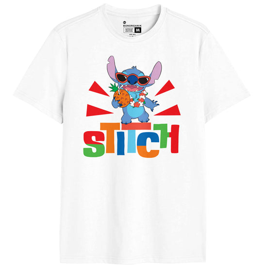 Stitch White Graphic Printed Men Tshirt
