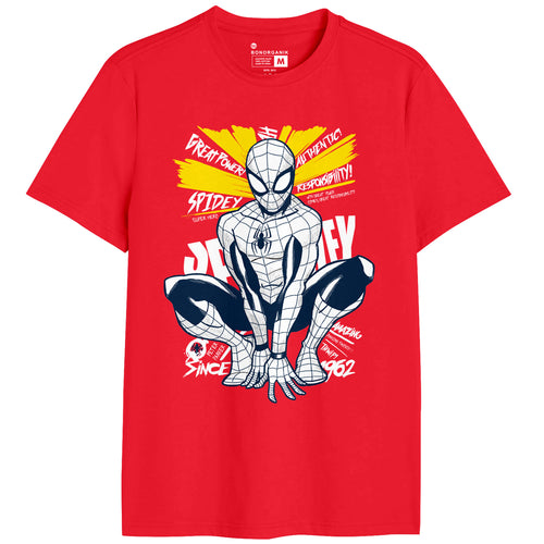 Red Spiderman Graphic Printed Men Tshirt - Main Image