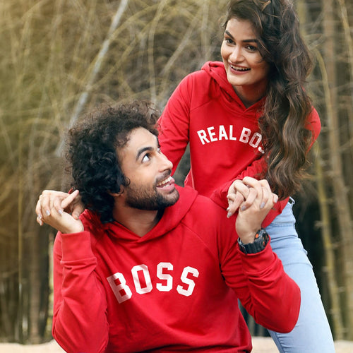 Boss Real Boss Matching Red Couple Hoodie