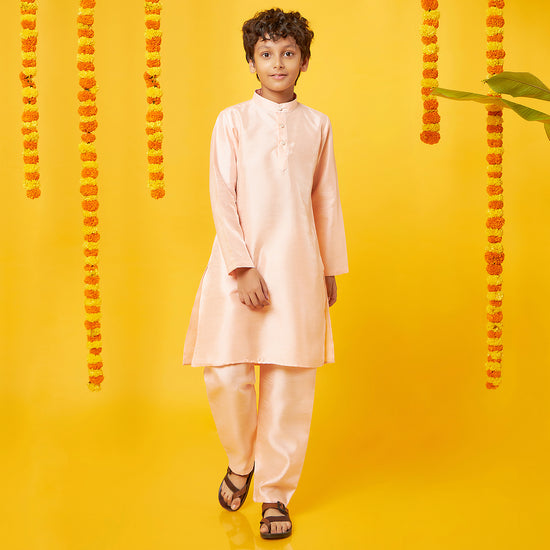 Peach Silk Kurta With Pajama Set For Son