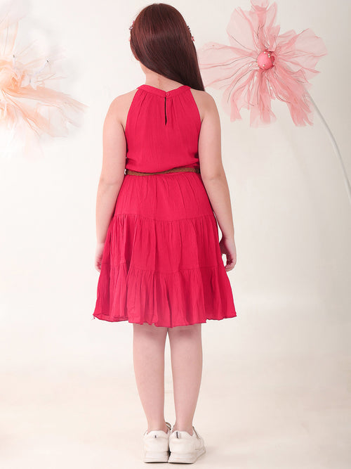 Girls Dresses Red Sleeveless Round