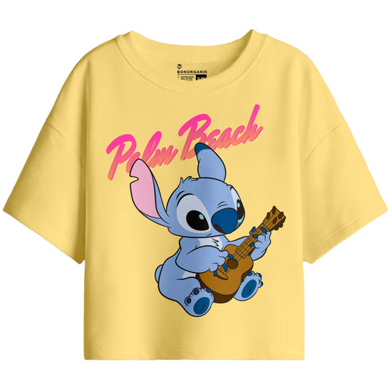 Girl Oversize Stitch Beach Mode Printed T-Shirt