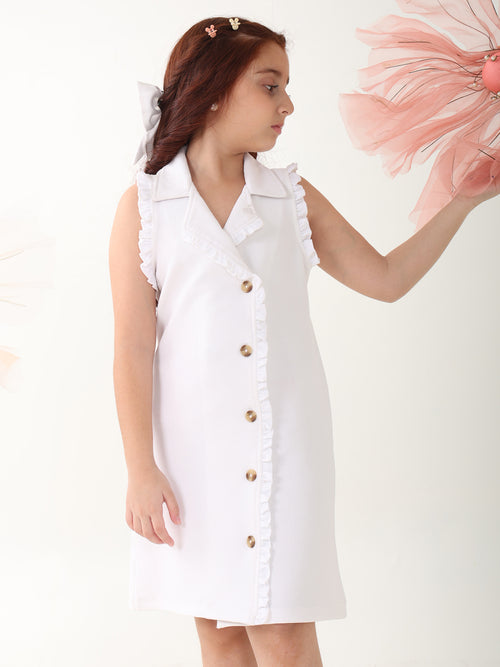 Girls Dresses White Sleeveless V-neck