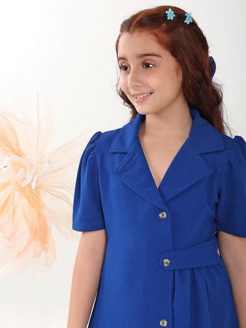 Girls Dresses Blue Short Sleeve Shirt Collar