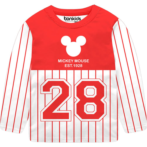 Mickey Striped Red Full Sleeve Boys T-SHIRT