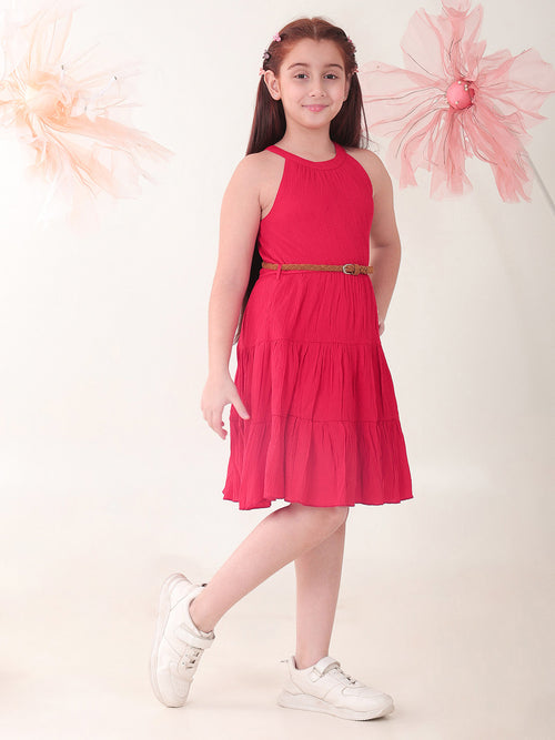 Girls Dresses Red Sleeveless Round