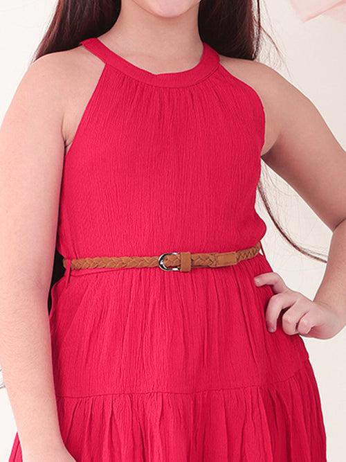 Girls Dresses Red Sleeveless Round