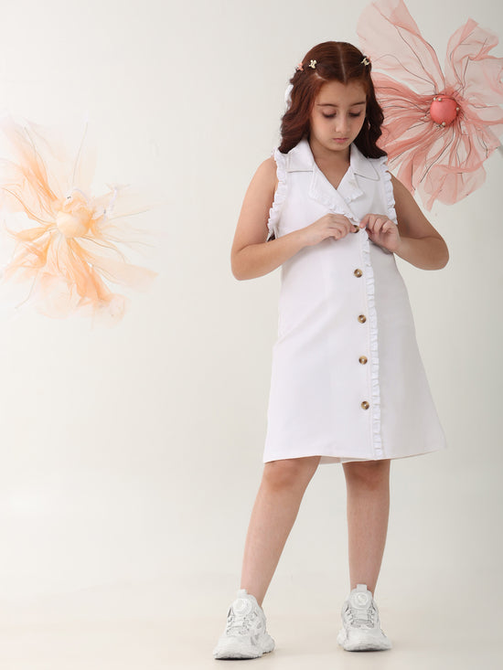 Girls Dresses White Sleeveless V-neck