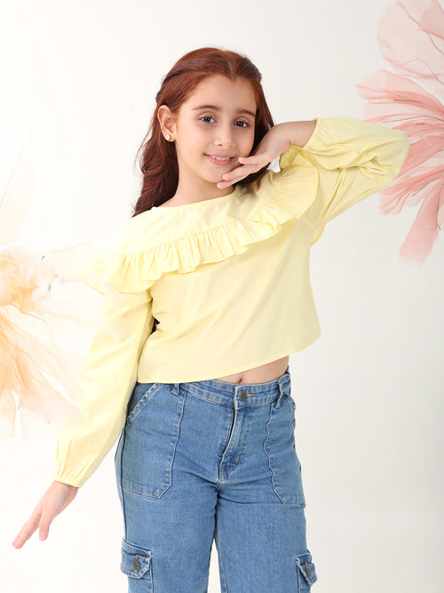 Girls Tops Yellow Long Sleeves Round Neck