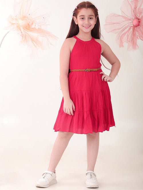 Girls Dresses Red Sleeveless Round