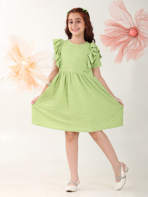 Girls Dresses Olive Short Sleeve Round Neck