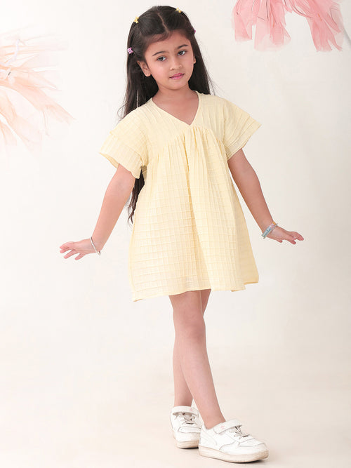 Girls Dresses Yellow Half Sleeve Round