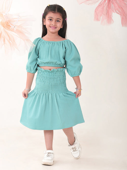 Girls Clothing Set Teal Half Sleeve Round