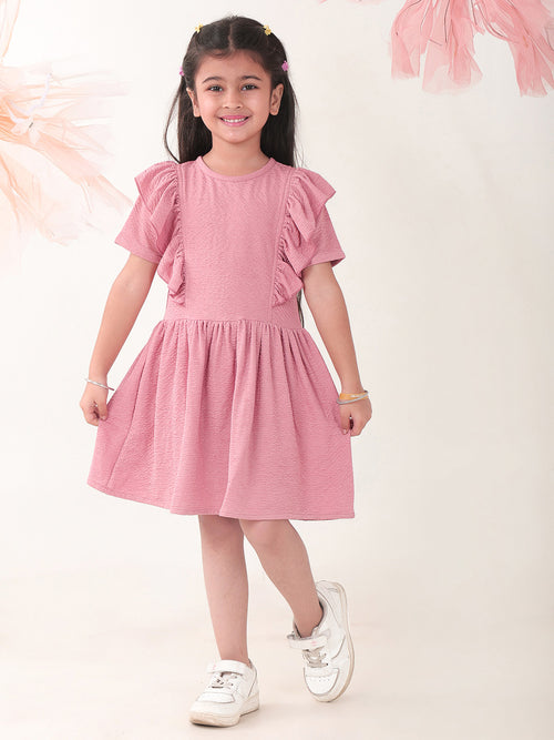 Girls Dresses Rose Gold Half Sleeve Round