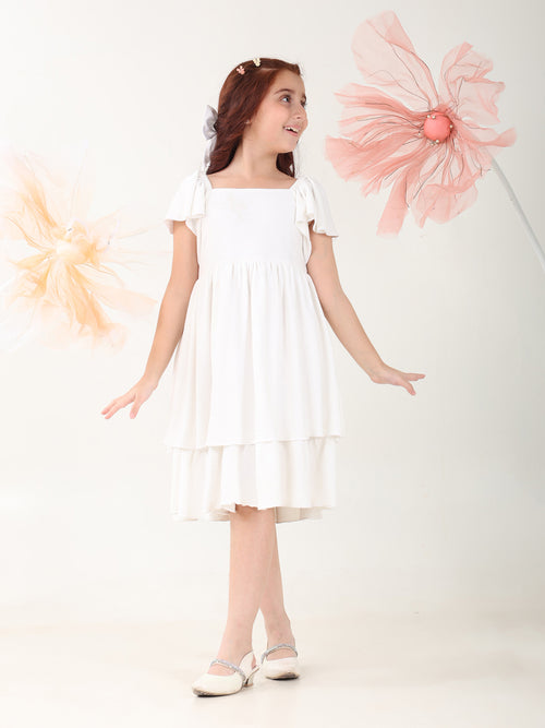 Girls Dresses White Short Sleeve Round Neck