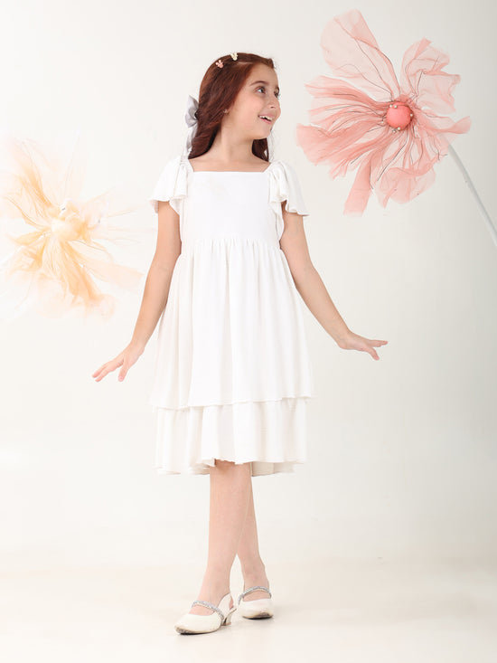Girls Dresses White Short Sleeve Round Neck