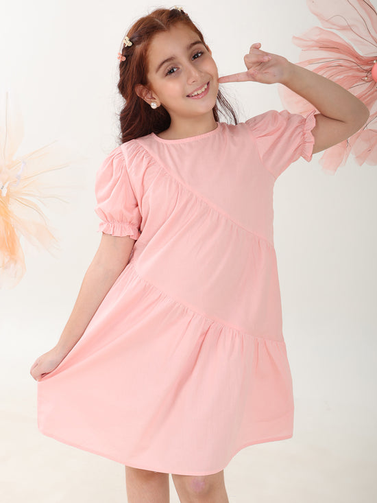 Girls Dresses Pink Short Sleeve Round Neck