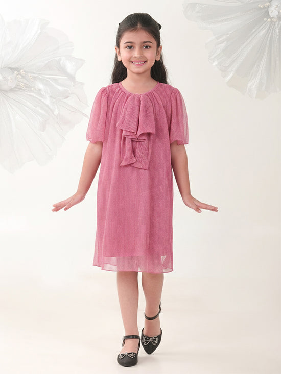 Girls Dresses Pink Half Sleeve Round