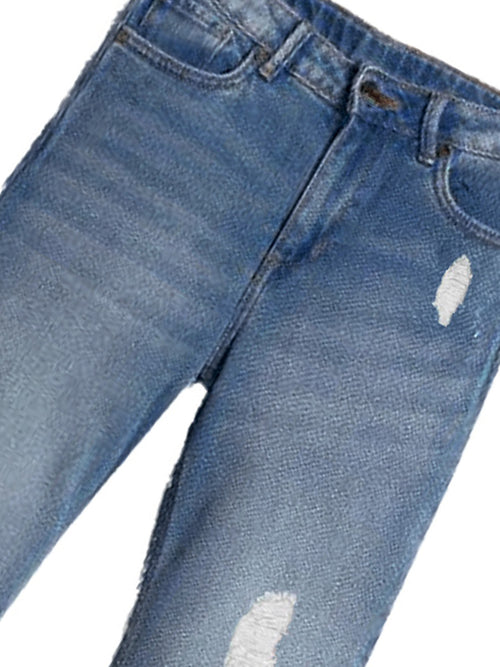 Girls Jean Straight Fit Mildly Distressed Light Fade Cotton Jeans