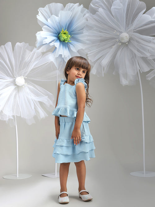 Girls Blue Polyester Dress Fancy Party Wear for Kids|BON12348