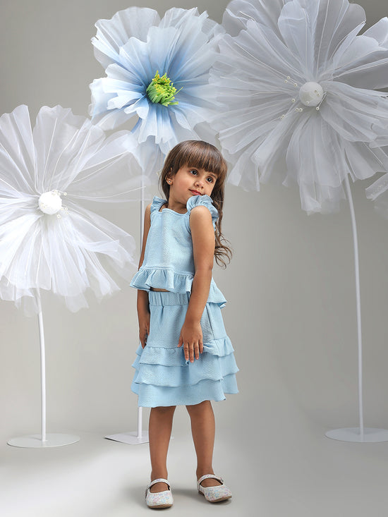 Girls Blue Polyester Dress Fancy Party Wear for Kids|BON12348
