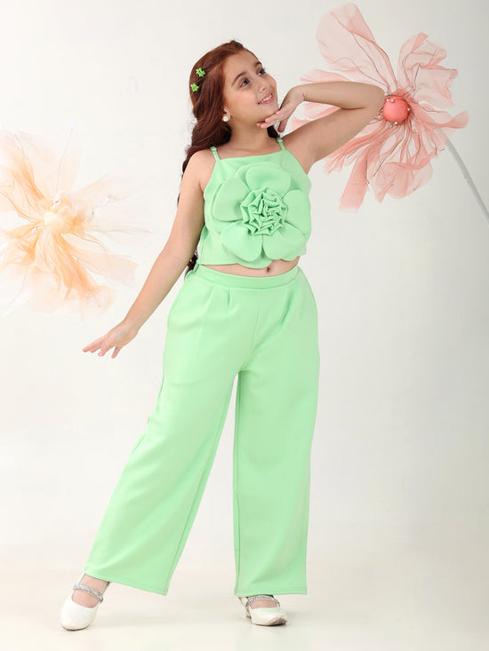 Girls Clothing Set Green Sleeveless Round Neck