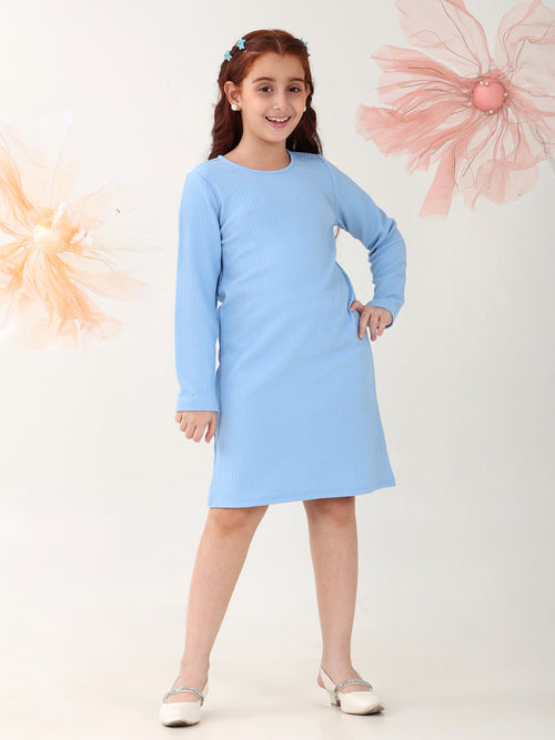 Girls Dresses Blue Full sleeve Round Neck