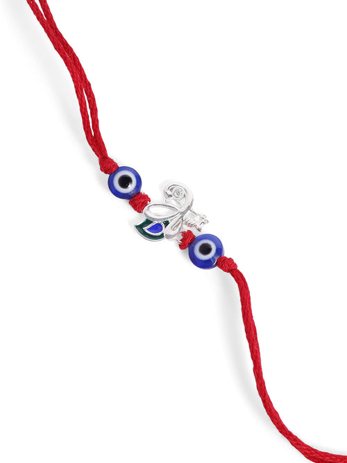 925 Silver-flute & peacock feather Rakhi for Kids