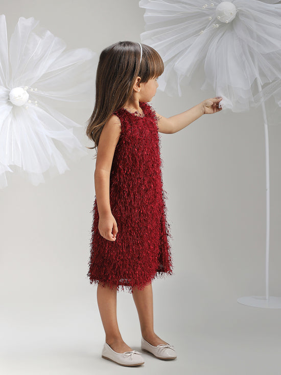 Girls Maroon Polyester Dress Elegant and Soft Festive Wear