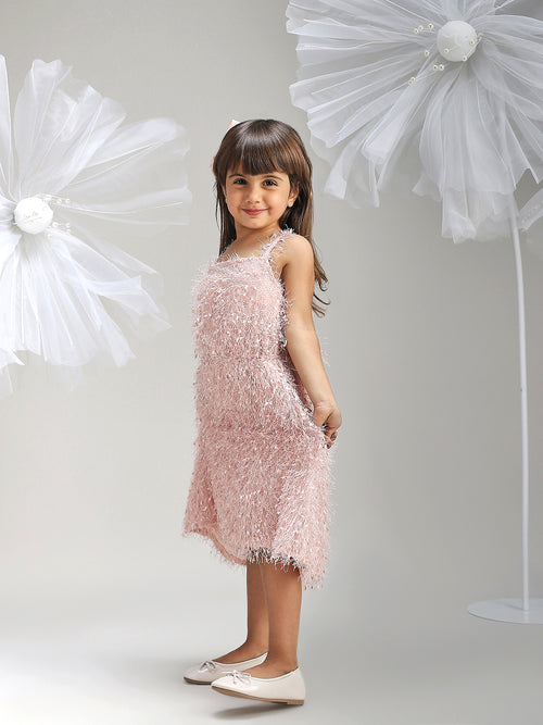 Girls Elegant Pink Polyester Party Dress Stylish and Comfortable Outfit for Kids