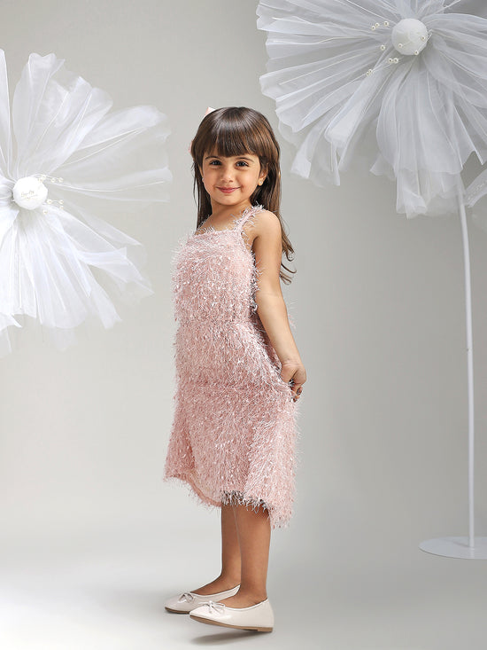 Girls Elegant Pink Polyester Party Dress Stylish and Comfortable Outfit for Kids