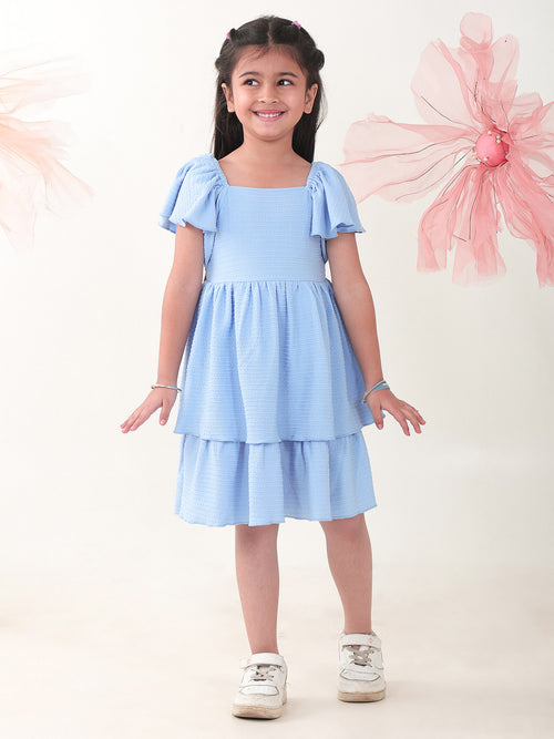 Girls Dresses Blue Half Sleeve Round