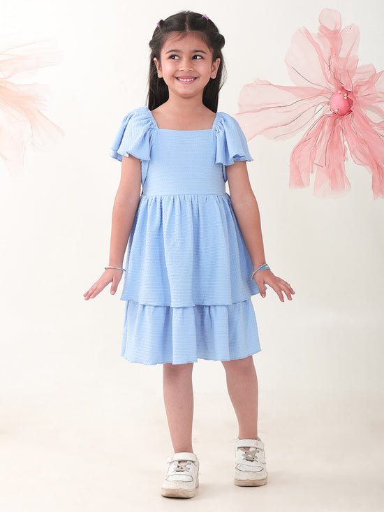 Girls Dresses Blue Half Sleeve Round
