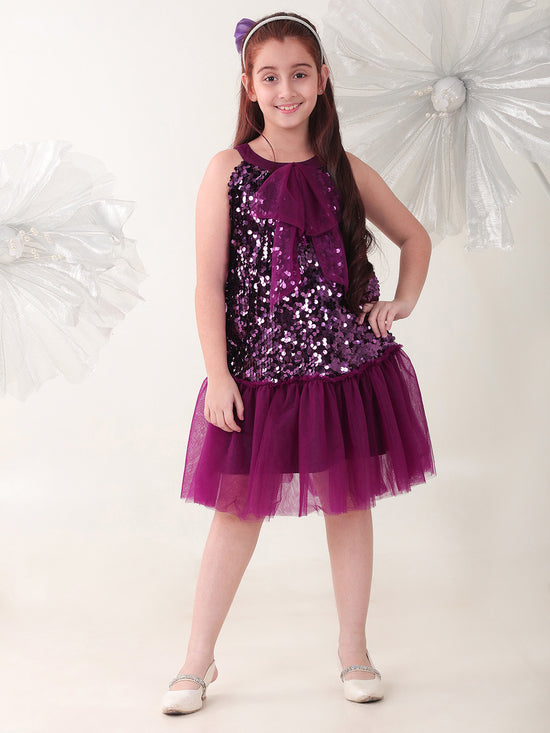 Girls Dresses Purple Sleeveless Round