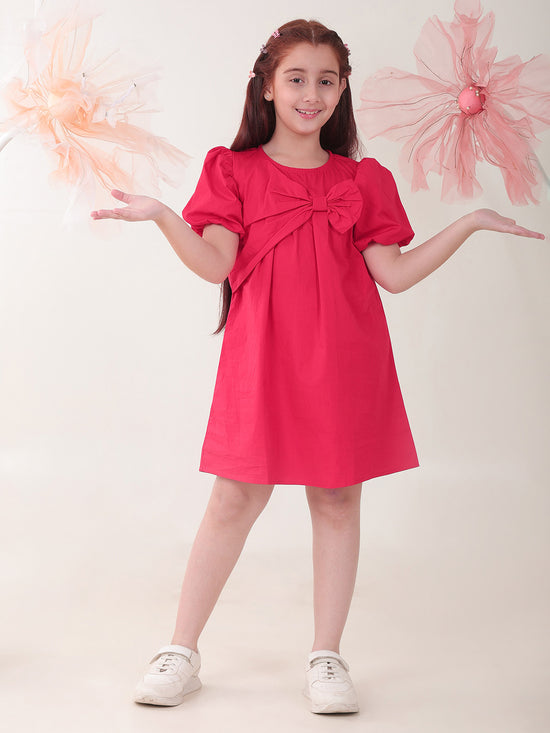 Girls Dresses Red Half Sleeve Round