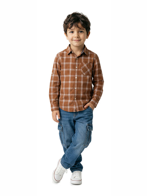 Boy's Shirts Brown Full sleeve Spread Collar