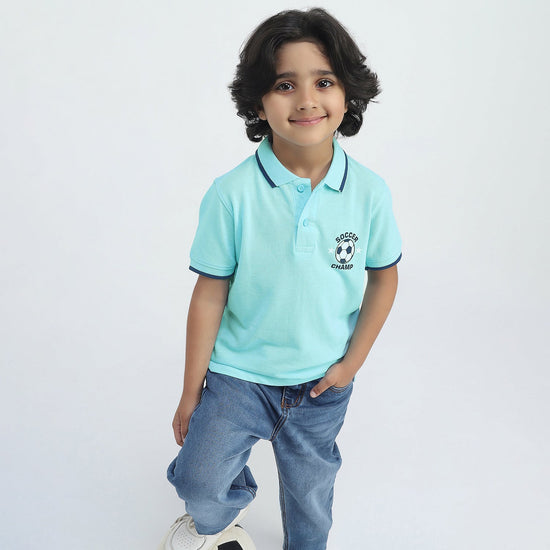 Fotball Desing Boys Polo Tees  | Light Blue