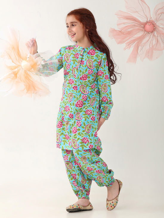 Girls Clothing Set Blue Full sleeve Manderian Collar