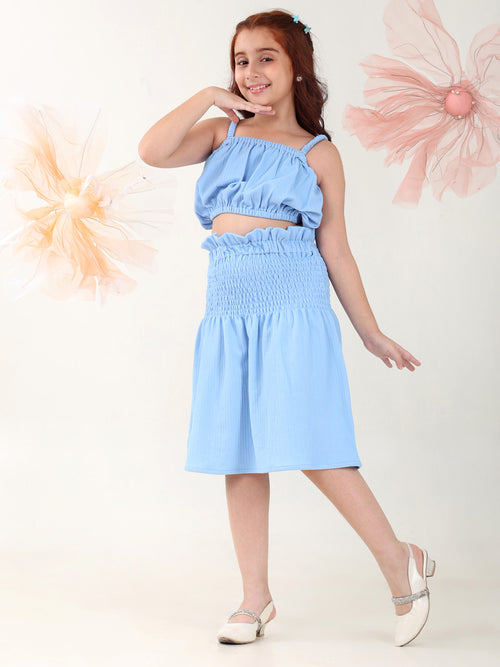 Girls Clothing Set Blue Sleeveless Round Neck