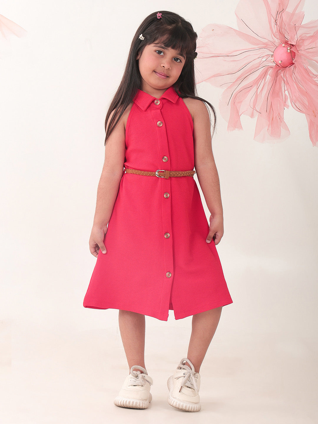 Girls Dresses Red Sleeveless Spread Collar