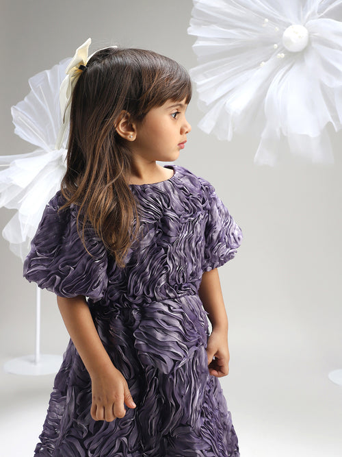 Girls Purple Polyester Dress Trendy and Comfortable Party Wear