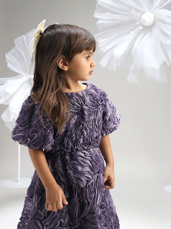 Girls Purple Polyester Dress Trendy and Comfortable Party Wear
