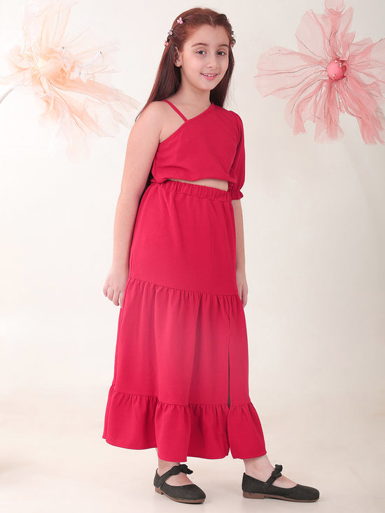 Girls Clothing Set Red Sleeveless Round