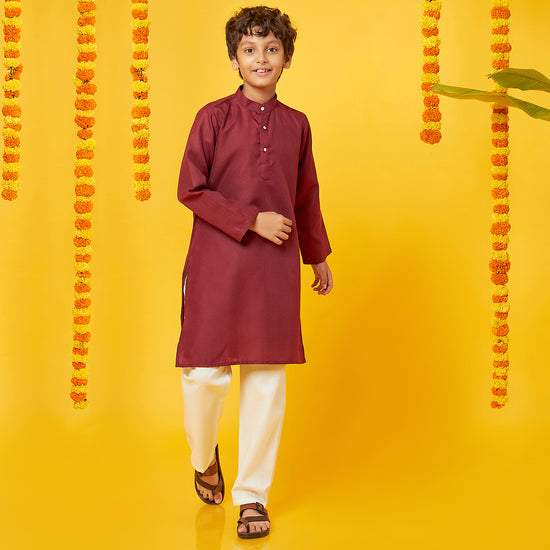 Marron Kurta Pajama Set For Son
