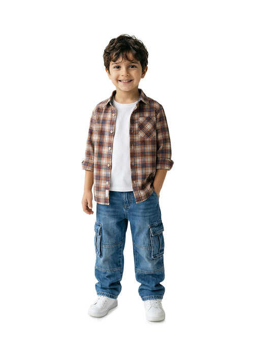 Boy's Shirts Brown Full sleeve Spread Collar