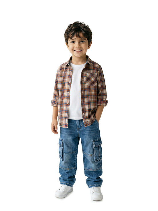 Boy's Shirts Brown Full sleeve Spread Collar