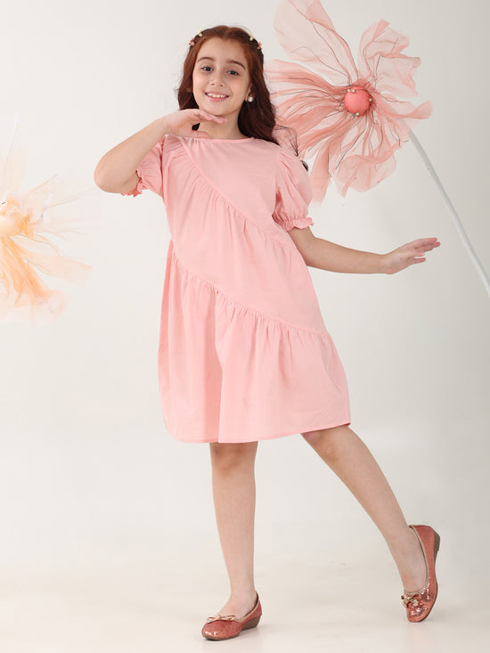 Girls Dresses Pink Short Sleeve Round Neck