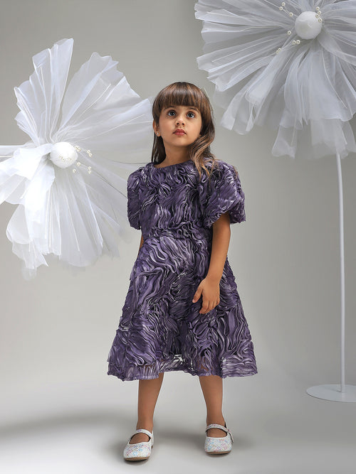 Girls Purple Polyester Dress Trendy and Comfortable Party Wear