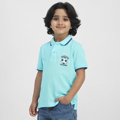 Fotball Desing Boys Polo Tees  | Light Blue